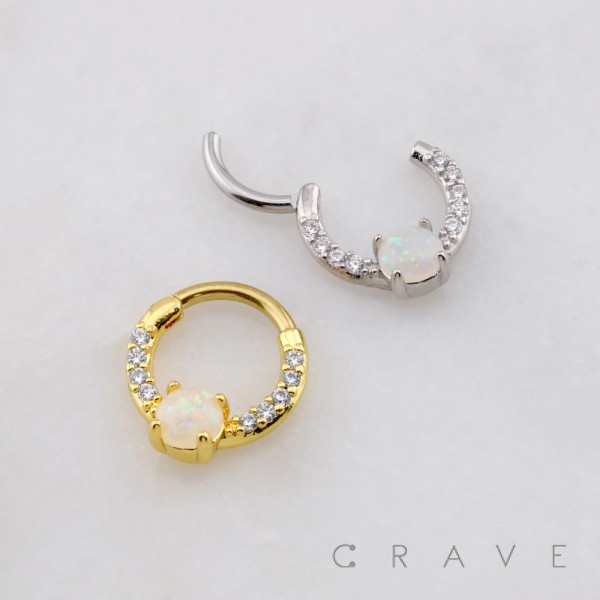 OPAL CABOCHON MULTI CZ 316L SURGICAL STEEL SEPTUM HINGED SEGMENT RING OPAL CABOCHON MULTI CZ 316L SURGICAL STEEL SEPTUM HINGED SEGMENT RING